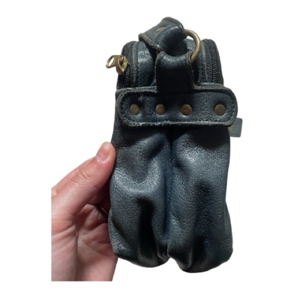 VTG Down Home Leather Deep Blue 100% Leather Shoulder Crossbody Bag Camera Style - Picture 5 of 12